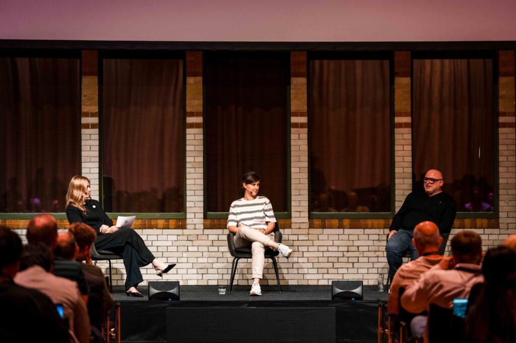 Liz Griffin, Elise Ernst and Raphael Stuyck on stage at Piano Academy 2026